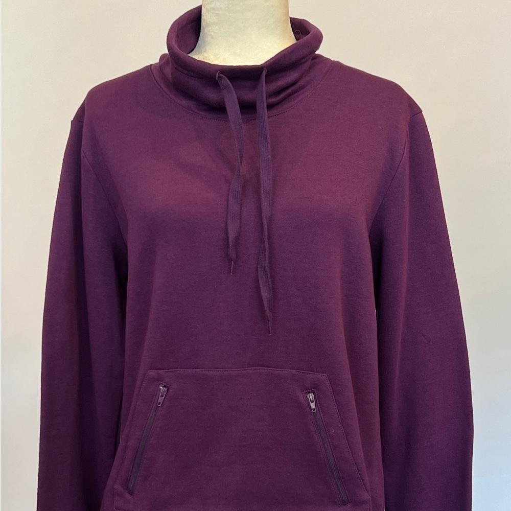 WLSS031 BLAIR Women’s Purple Cowl Neck Sweatshirt with Zippered Kangaroo Pocket